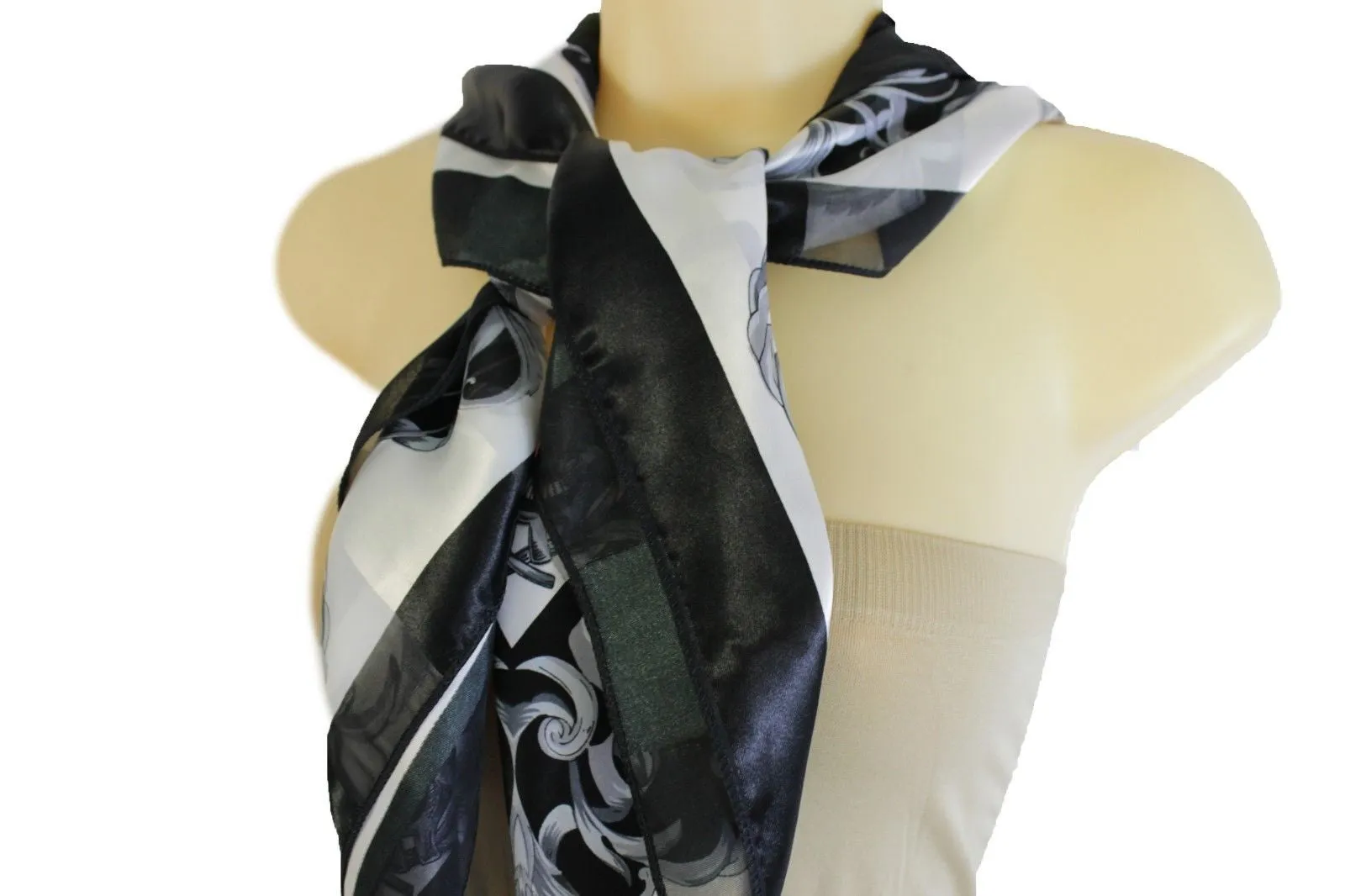 Black White Fancy Square Soft Fabric Scarf Wrap Dressy Anchor Queen Crown