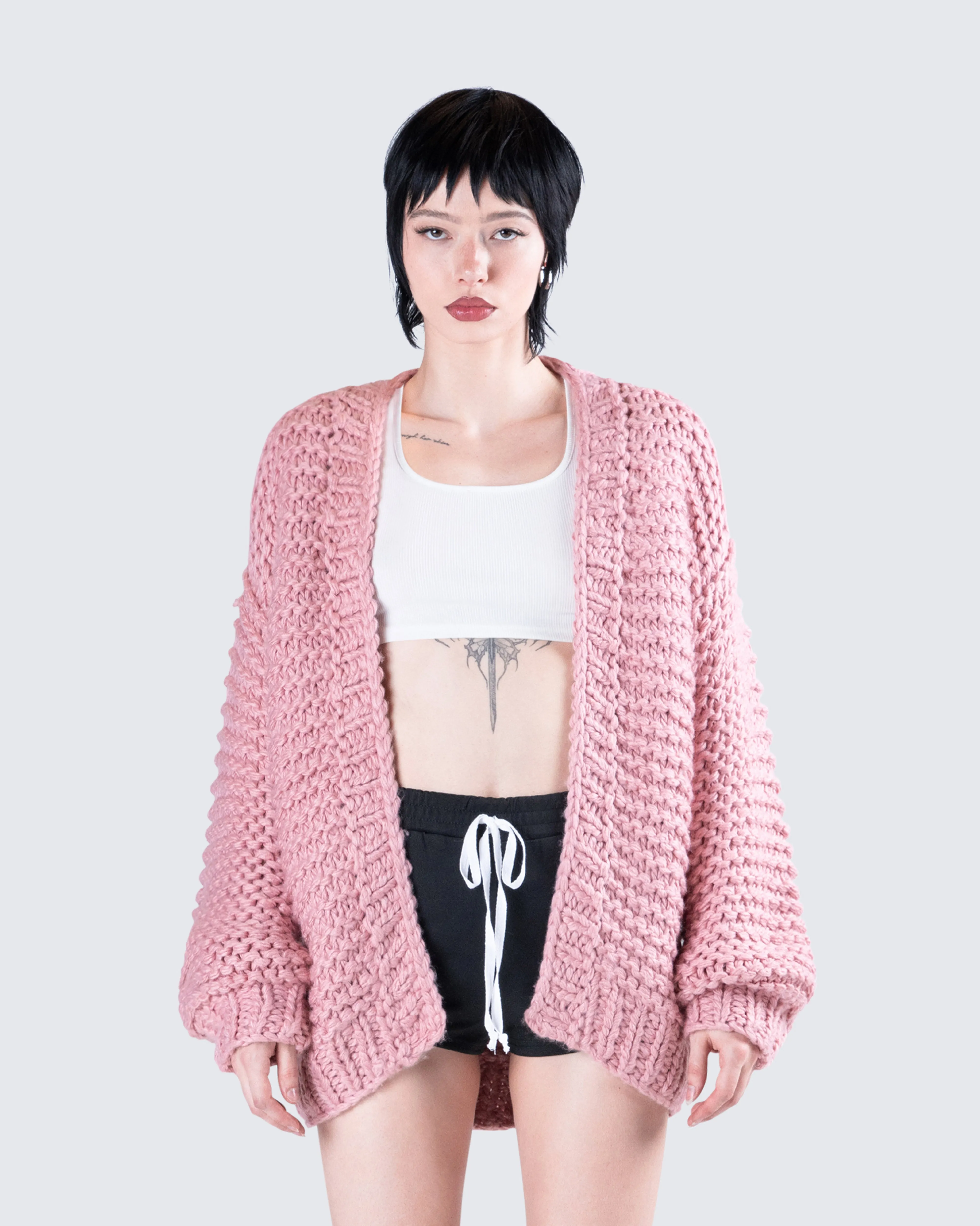 Blaise Pink Chunky Hand Knit Cardigan