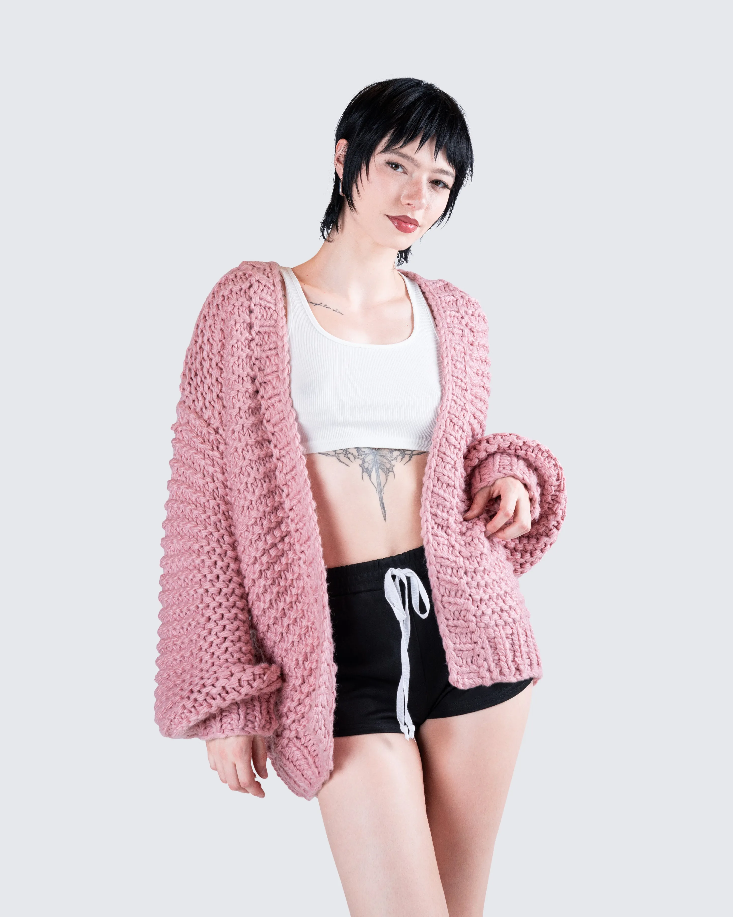 Blaise Pink Chunky Hand Knit Cardigan