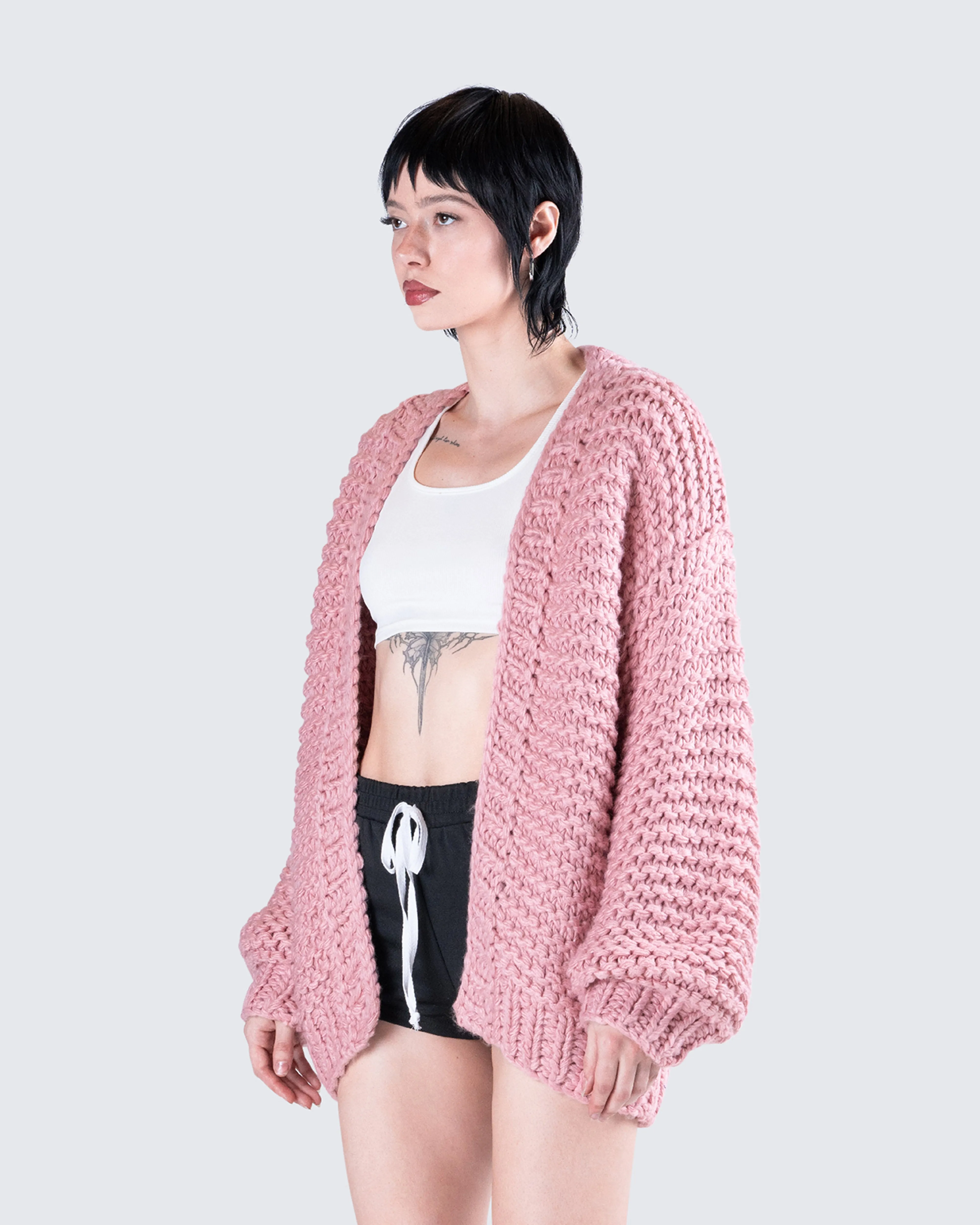 Blaise Pink Chunky Hand Knit Cardigan