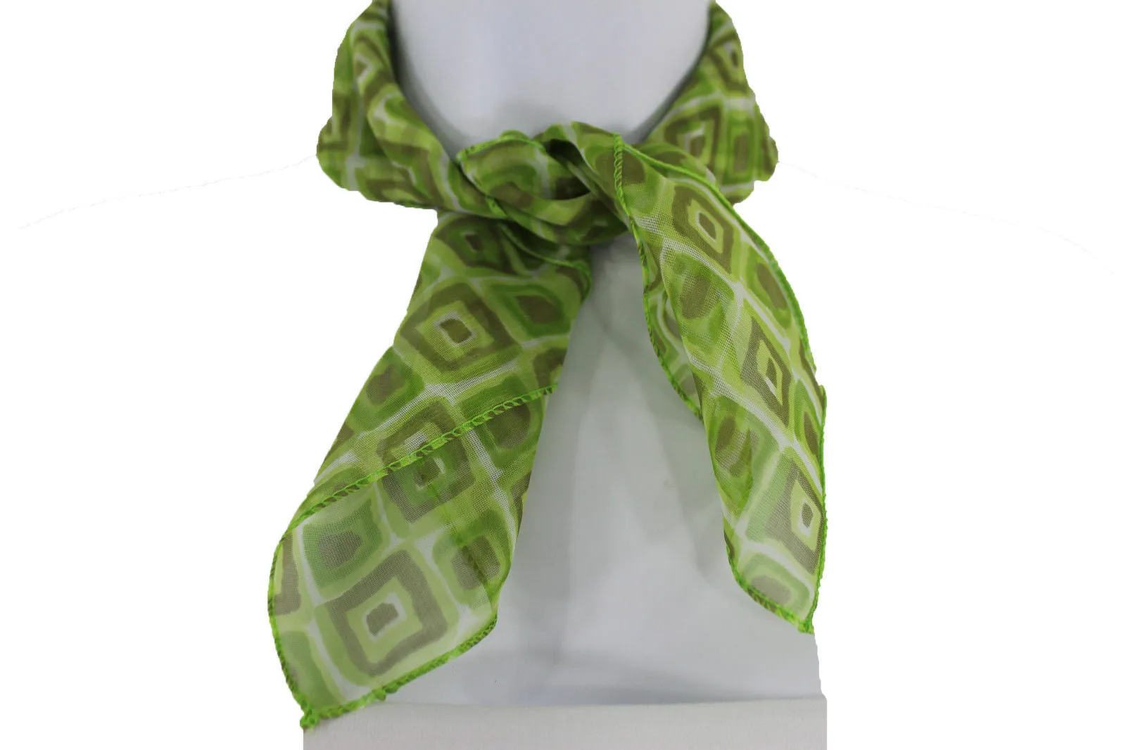 Blue Green Small Neck Scarf Fabric Geometric Square Print Pocket Accessories