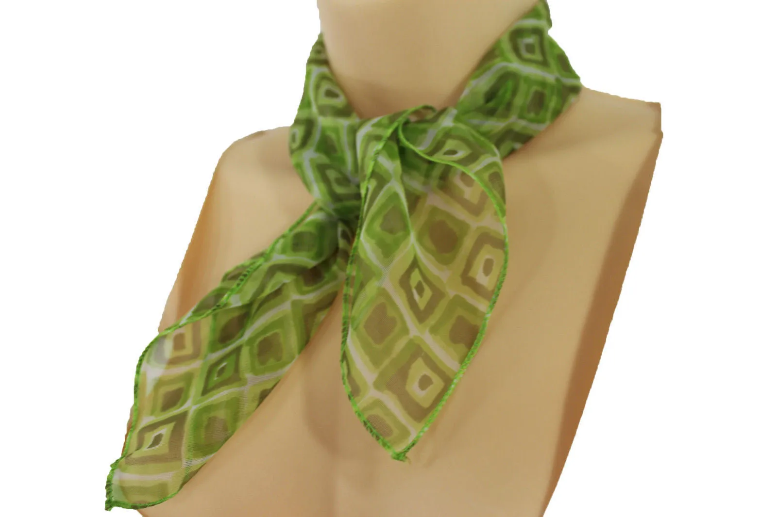 Blue Green Small Neck Scarf Fabric Geometric Square Print Pocket Accessories