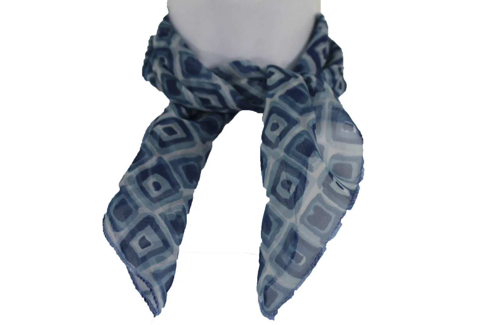 Blue Green Small Neck Scarf Fabric Geometric Square Print Pocket Accessories