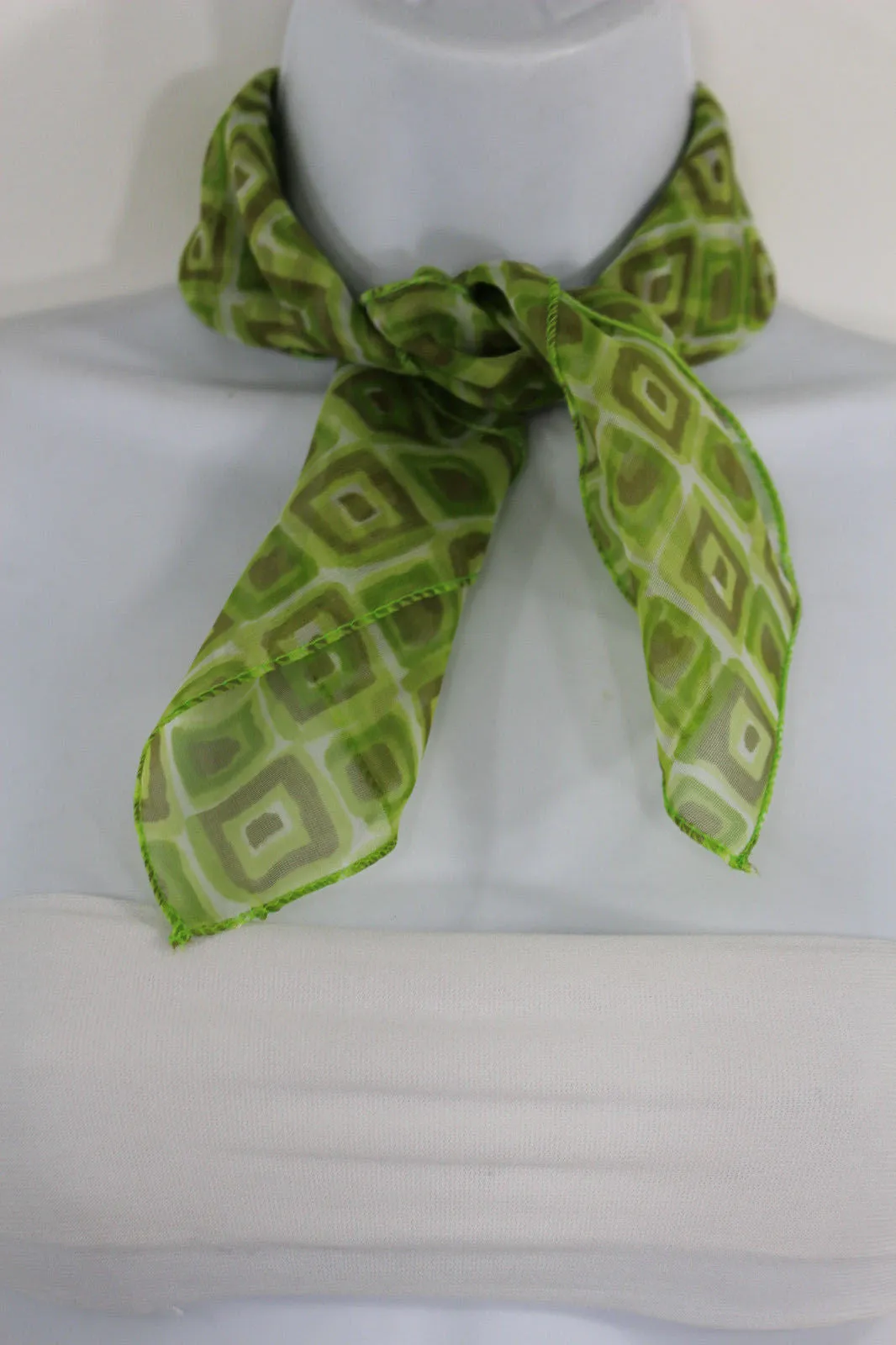 Blue Green Small Neck Scarf Fabric Geometric Square Print Pocket Accessories