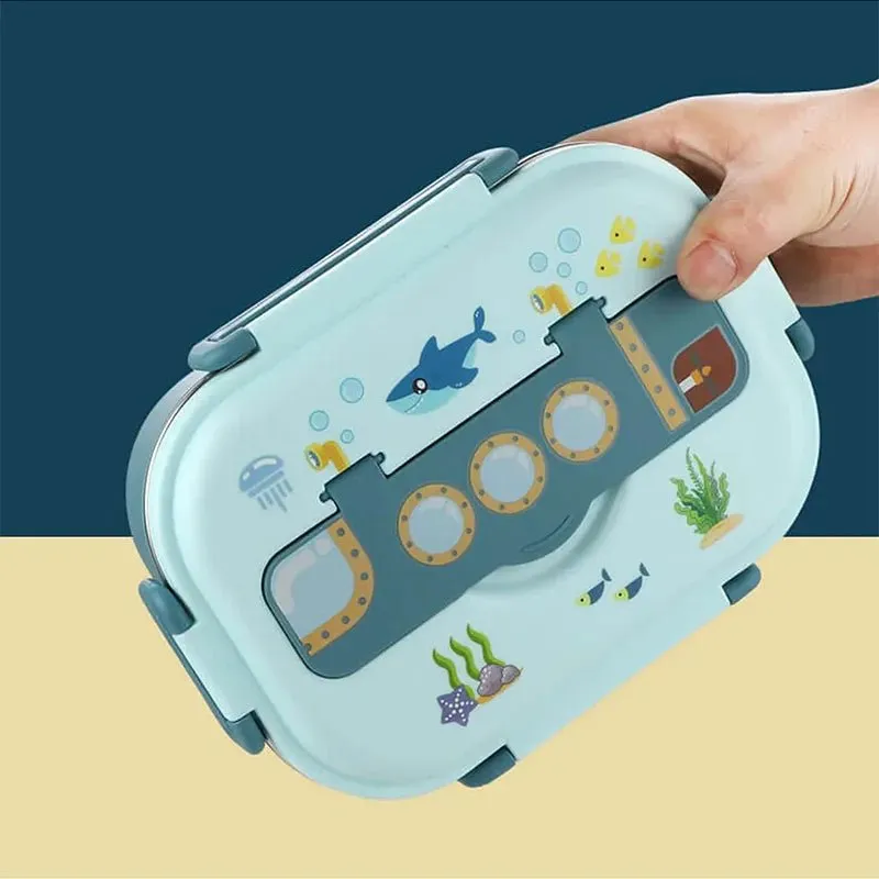 Blue Submarine Theme Compartment Steel Tiffin Lunch Box for Boys and Girls