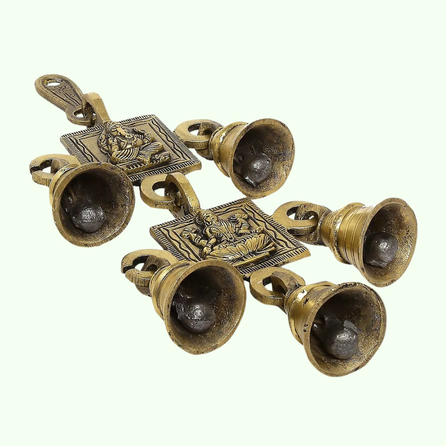 Brass Ganesha & Laxmi Temple Bell Wall Hanging with 5 Bells