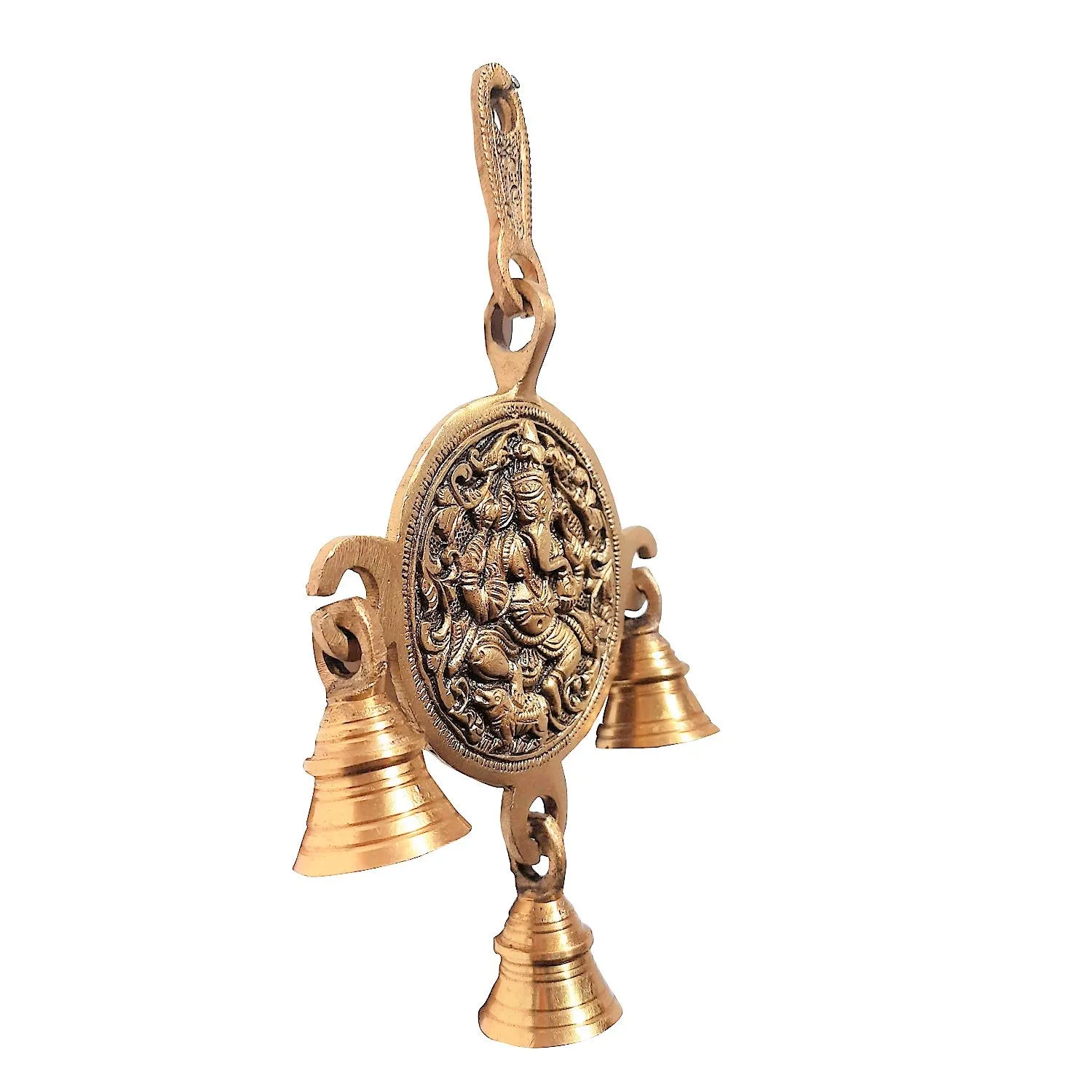 Brass Ganesha Round Temple Bell 8.5 in