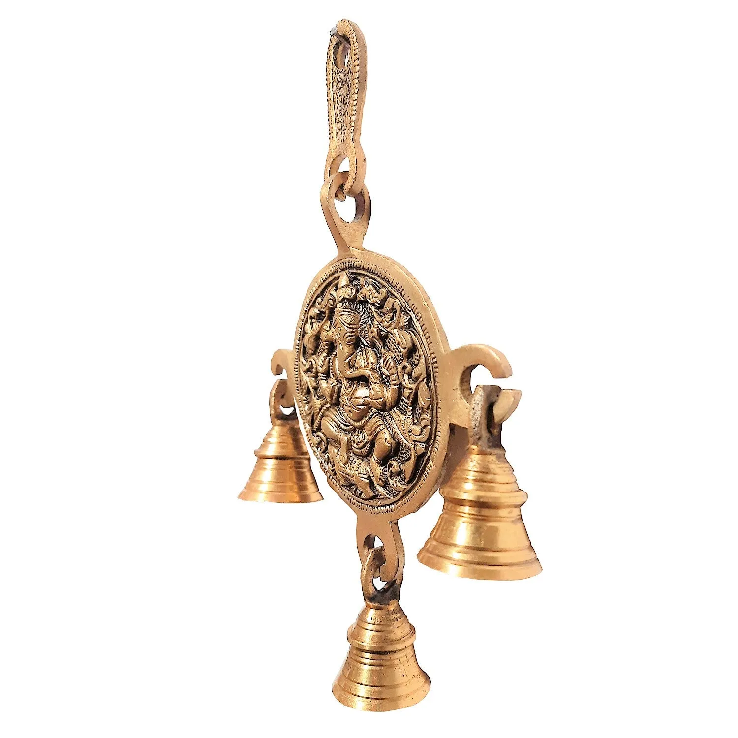 Brass Ganesha Round Temple Bell 8.5 in