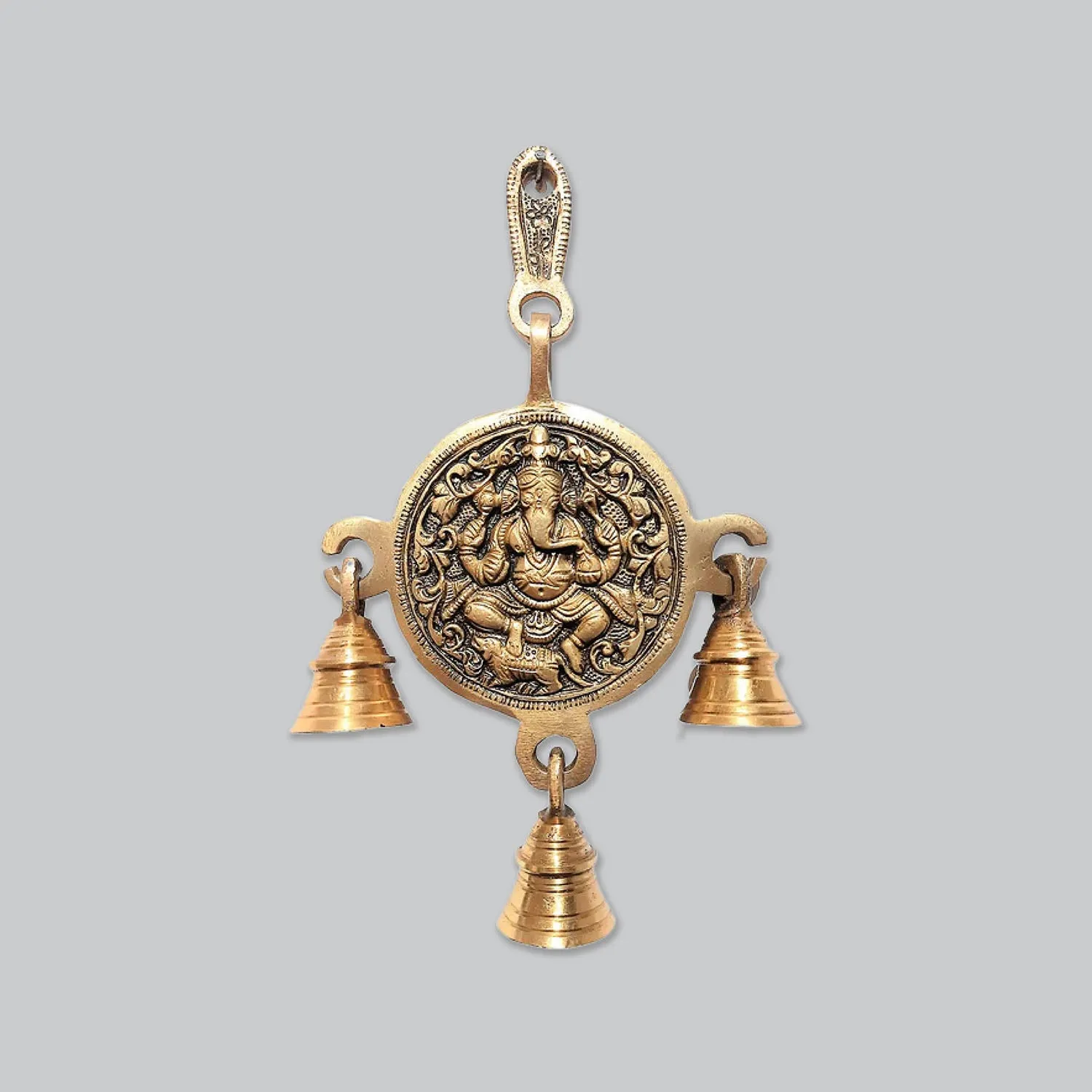 Brass Ganesha Round Temple Bell 8.5 in