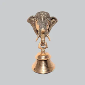 Brass Wall Hanging Elephant Mask with Bell 9 in