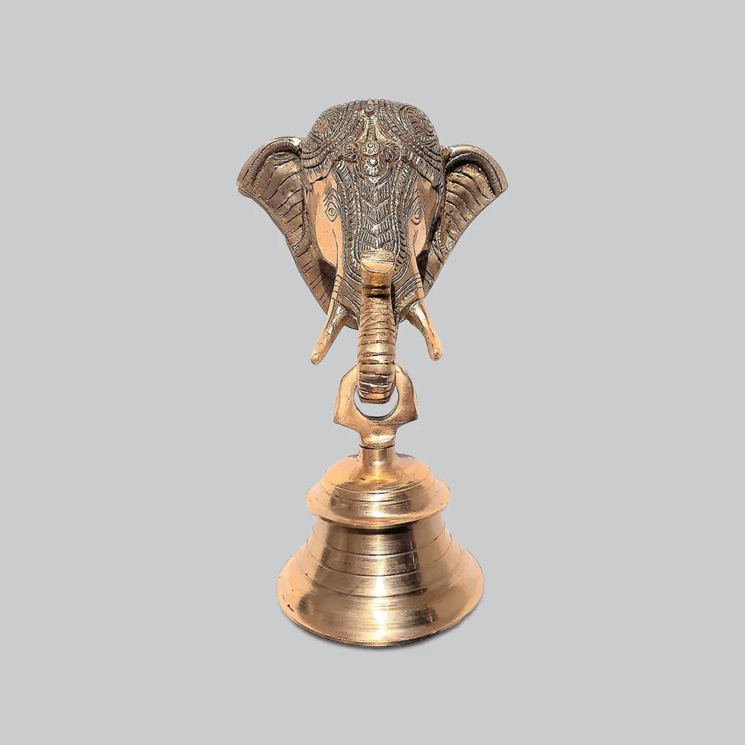 Brass Wall Hanging Elephant Mask with Bell 9 in