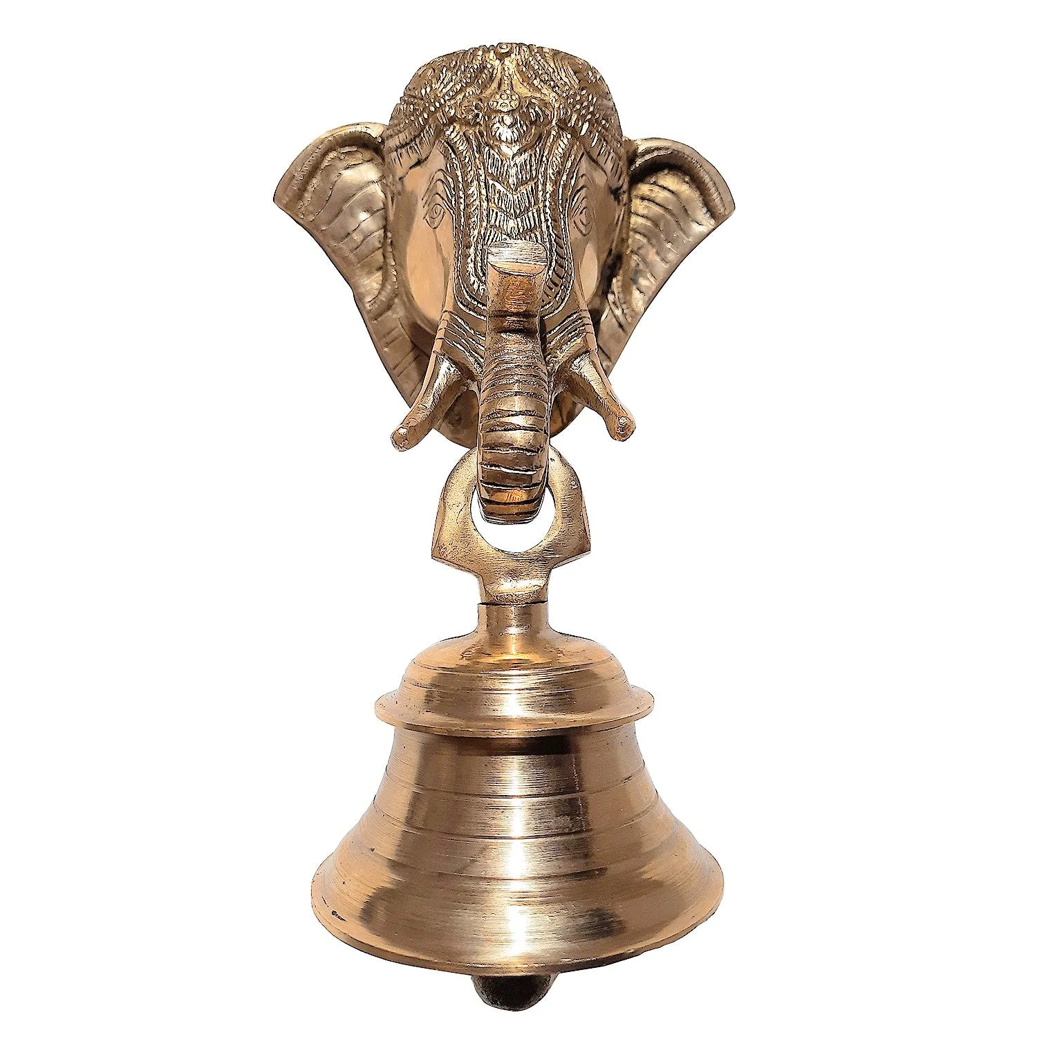 Brass Wall Hanging Elephant Mask with Bell 9 in