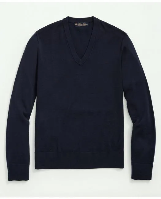 Brooks Brothers Men's Big & Tall Fine Merino Wool V-Neck Sweater Navy