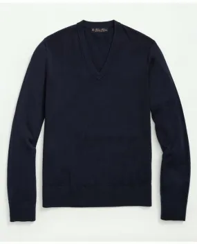 Brooks Brothers Men's Big & Tall Fine Merino Wool V-Neck Sweater Navy