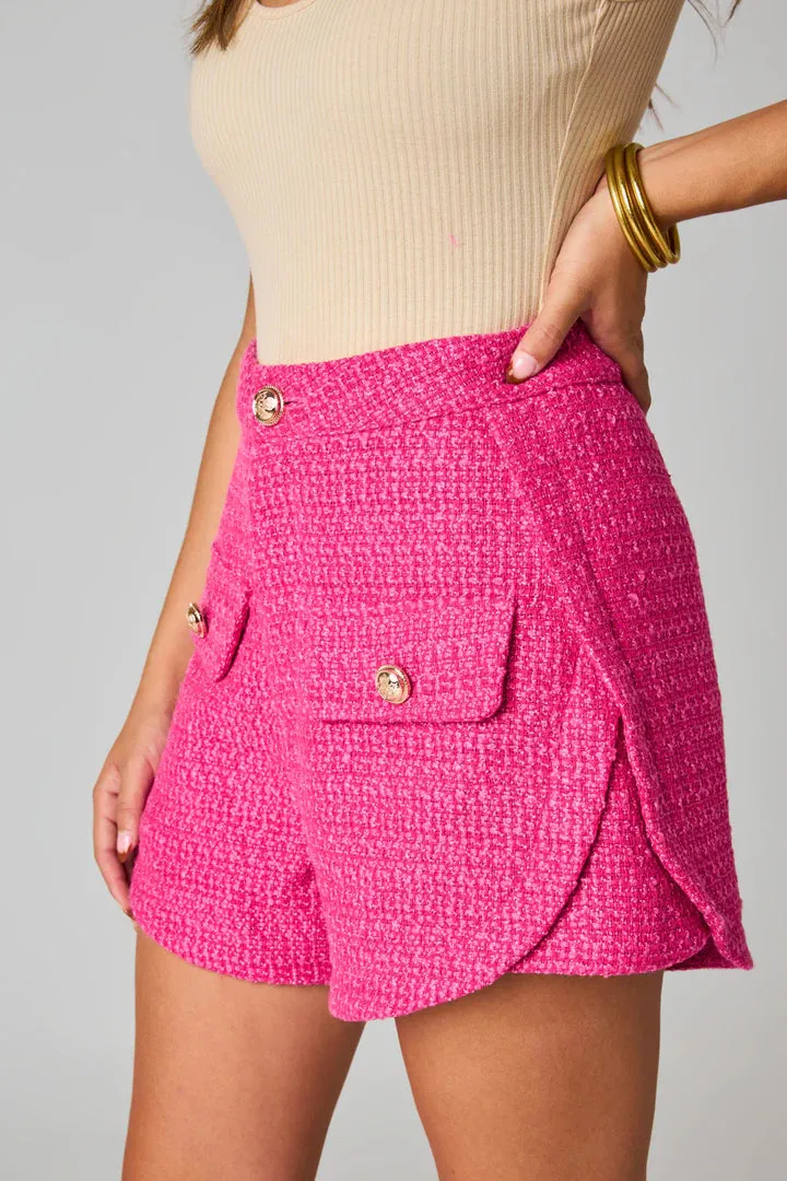 BuddyLove: MAE TWEED HIGH-WAISTED SHORTS - PINK