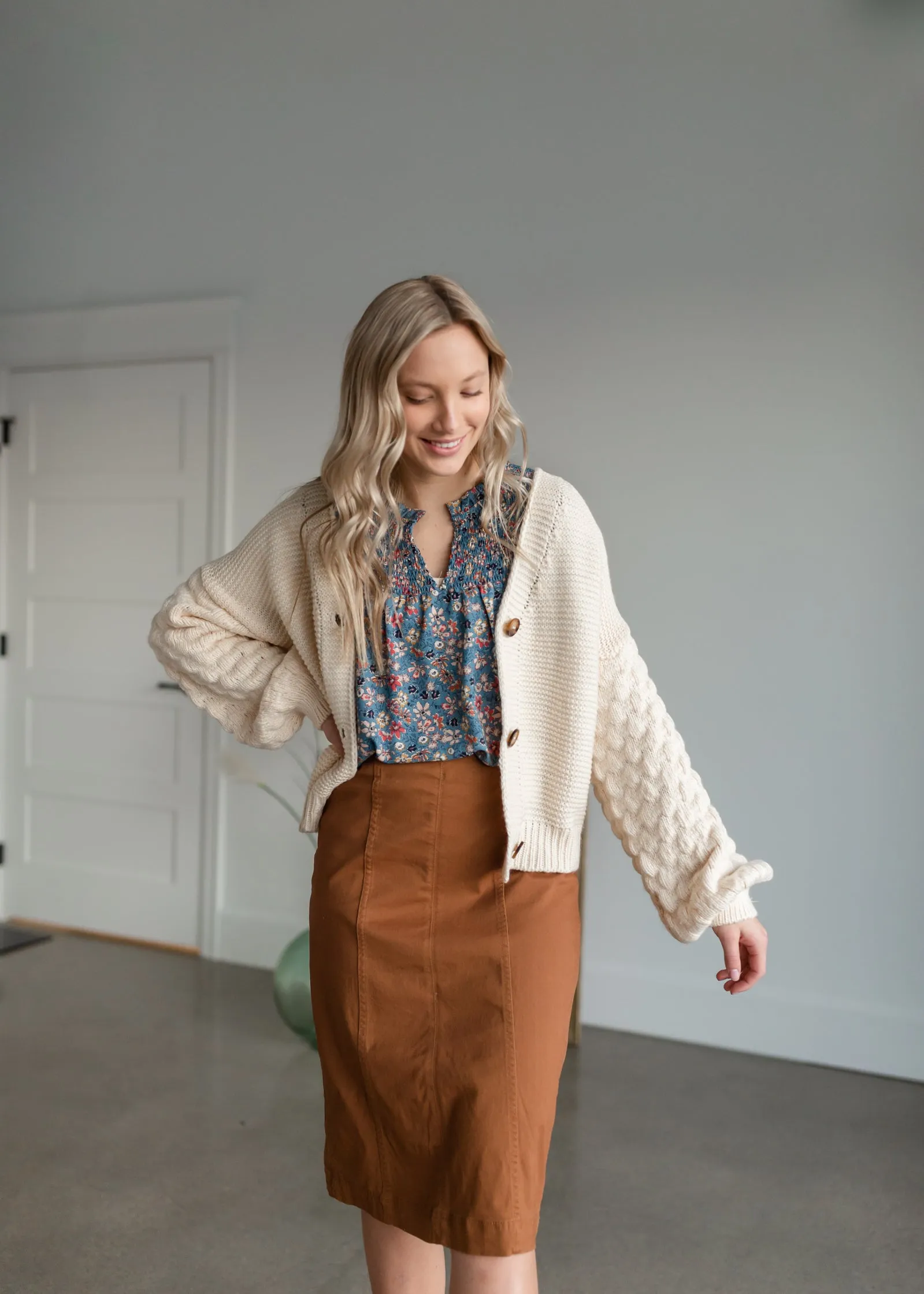 Button Up Balloon Sleeve Cardigan - FINAL SALE