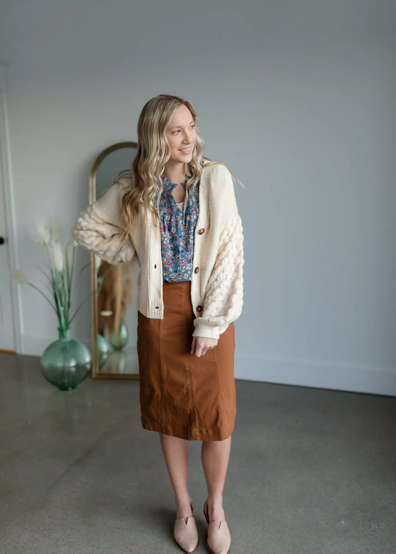 Button Up Balloon Sleeve Cardigan - FINAL SALE