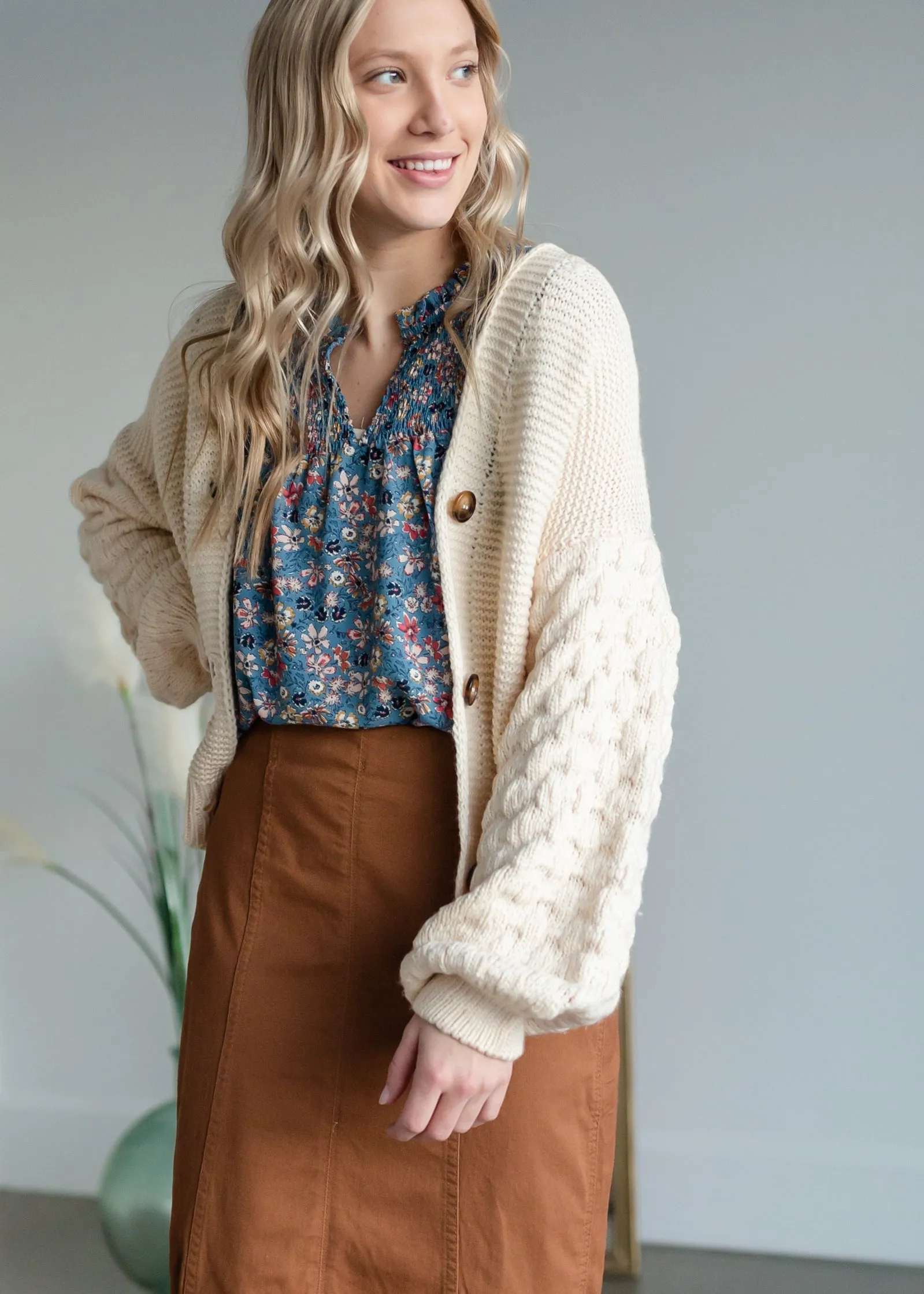 Button Up Balloon Sleeve Cardigan - FINAL SALE