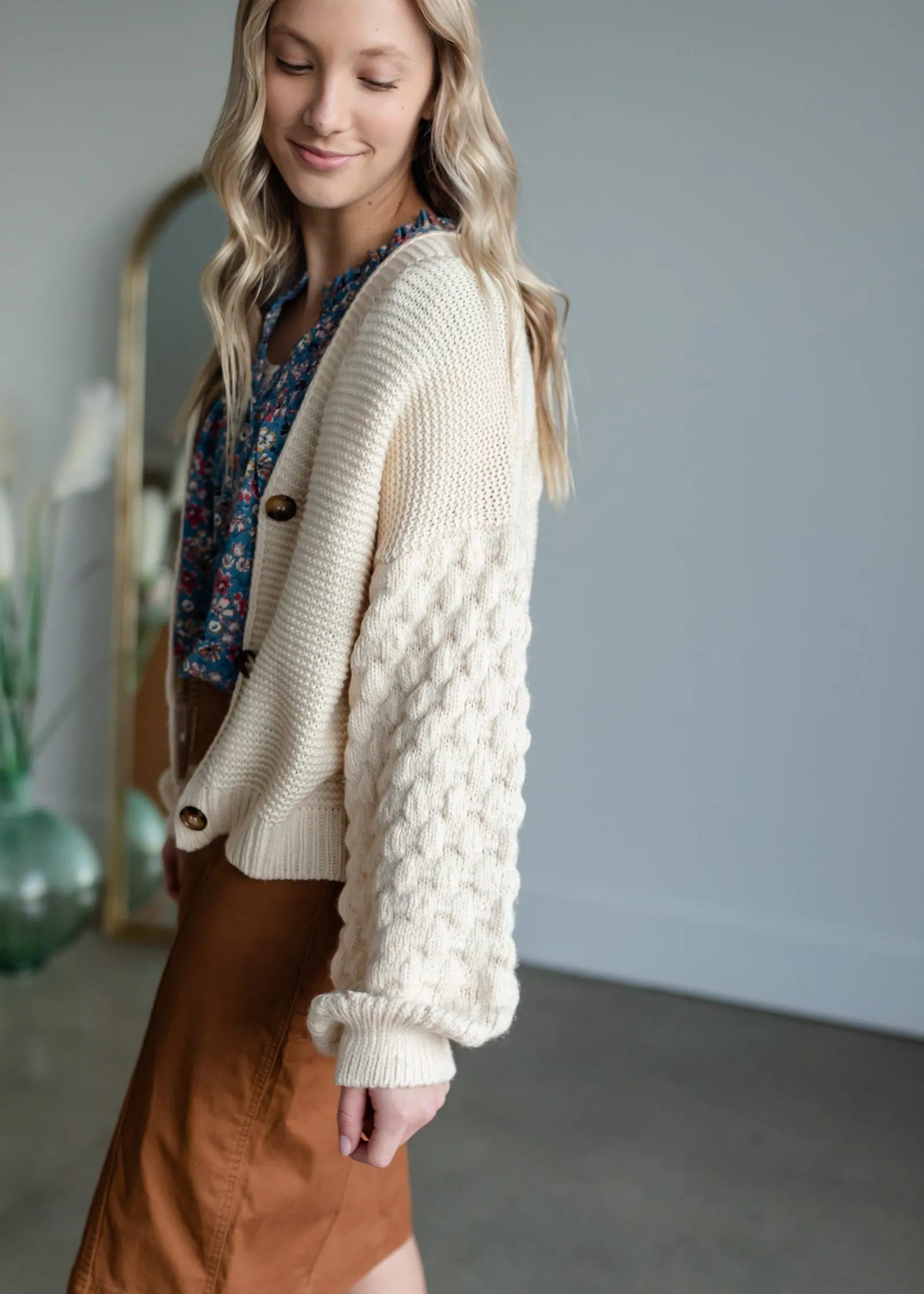 Button Up Balloon Sleeve Cardigan - FINAL SALE