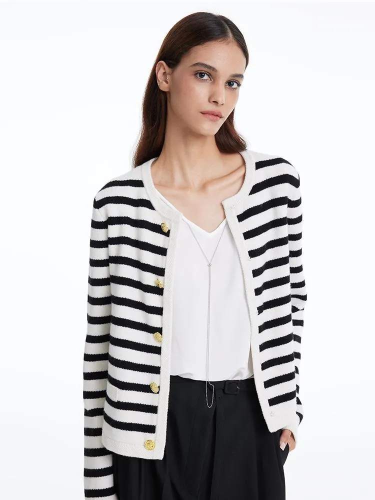 Button Up Wool Striped Cardigan