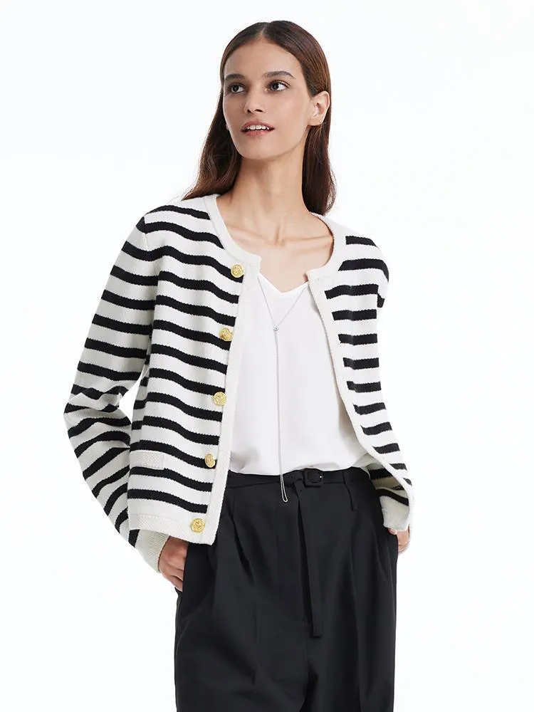 Button Up Wool Striped Cardigan