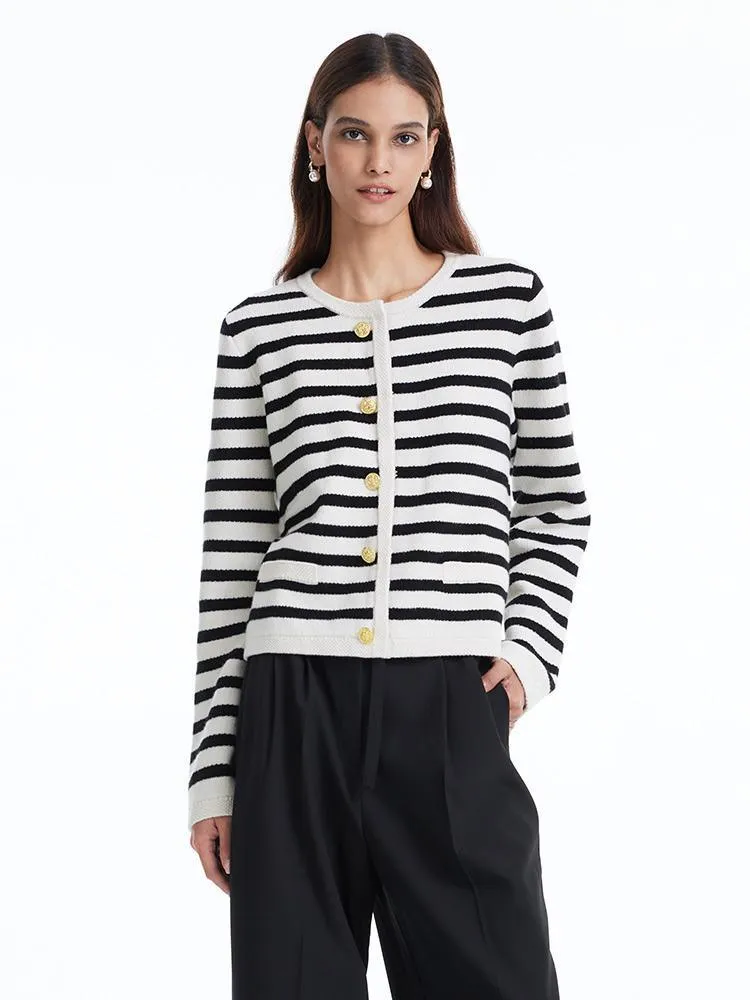 Button Up Wool Striped Cardigan