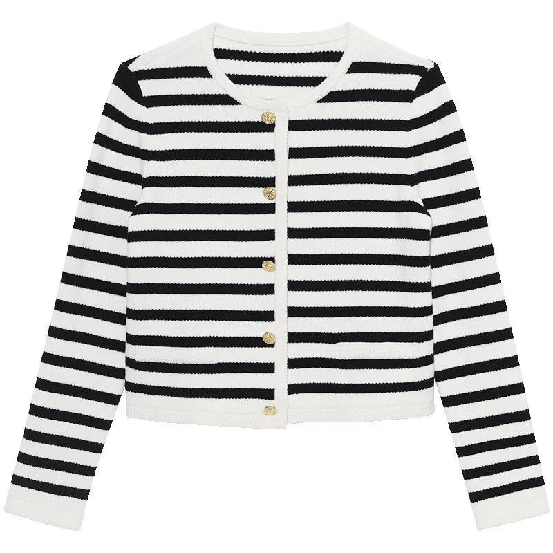 Button Up Wool Striped Cardigan