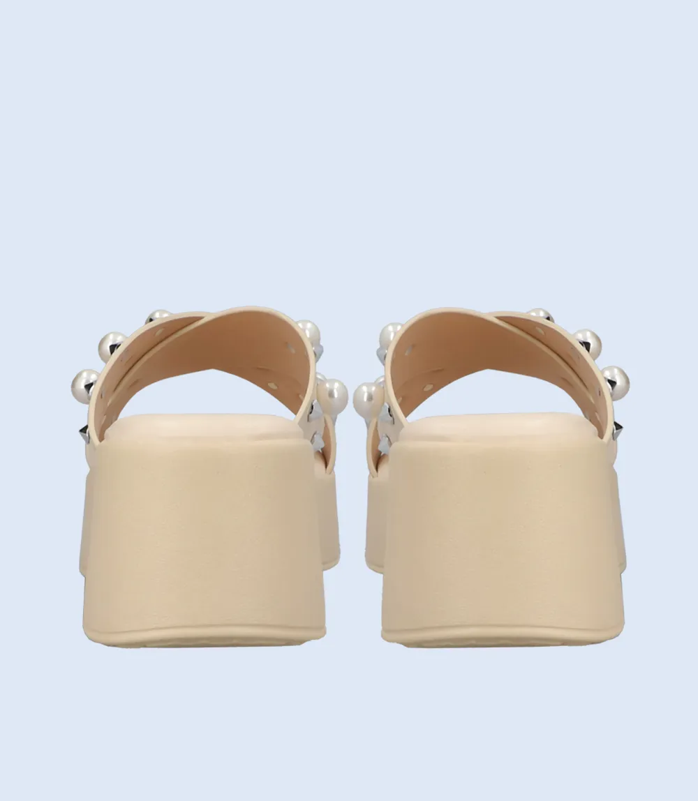 BW6321-BEIGE-Women Platform Slipper