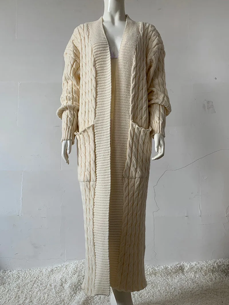 Cardigan Maxi en Maille Poches Ouvertes Devant