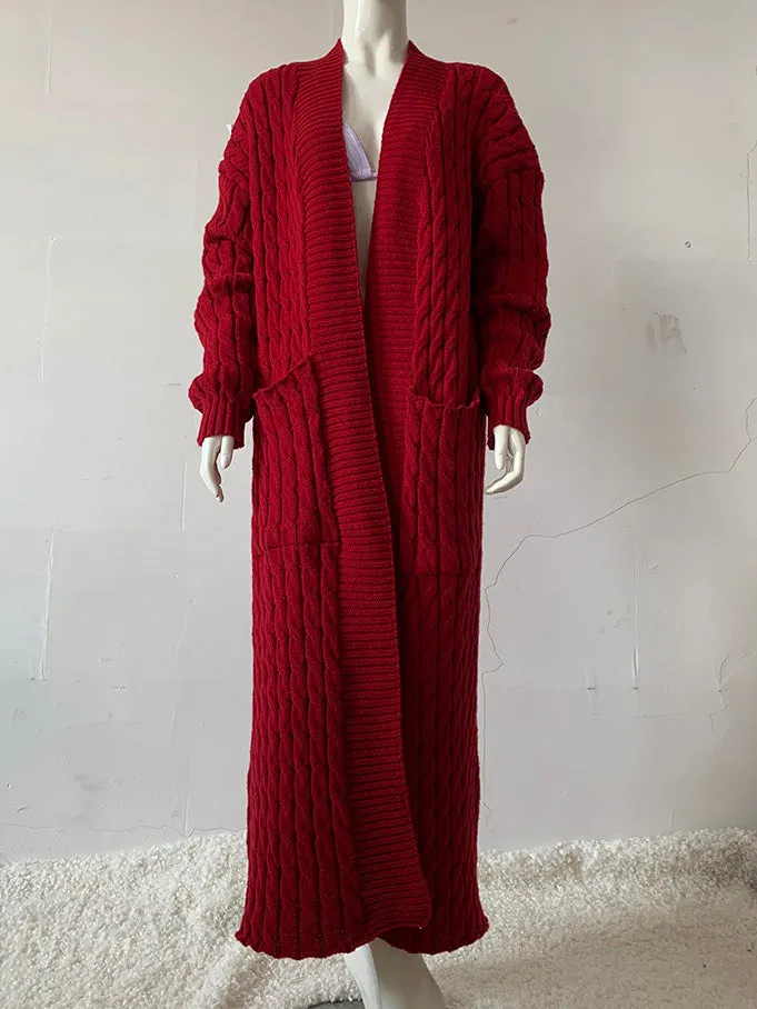 Cardigan Maxi en Maille Poches Ouvertes Devant