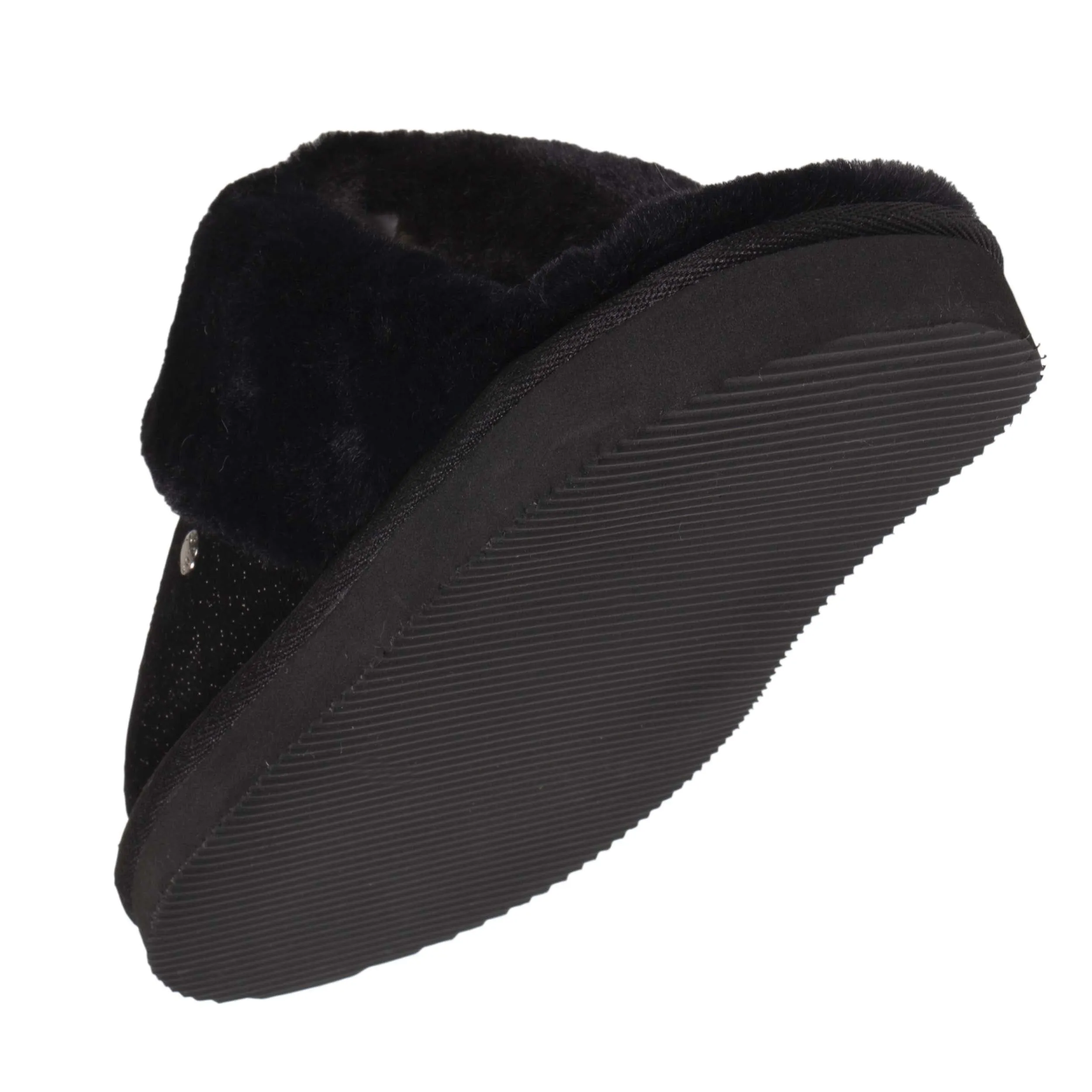 Chaussons mules fourrées Femme Noir Nacré