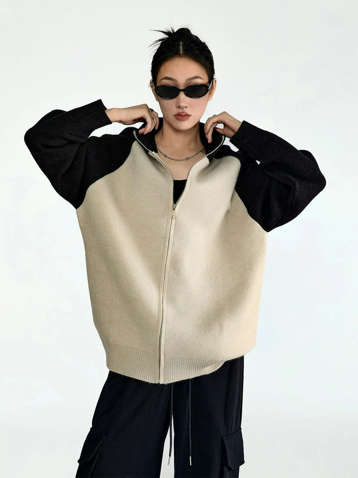 Color Block Zip-up Turtleneck Jacket