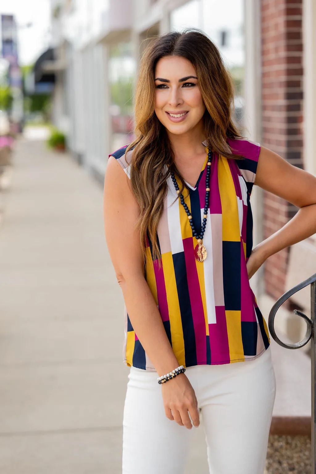 Color Blocked Flutter Trim Blouse