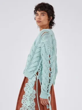 Cotton Lace Up Cardigan Celeste