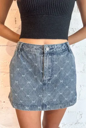 Diamond Ribbon Pattern Denim Skort