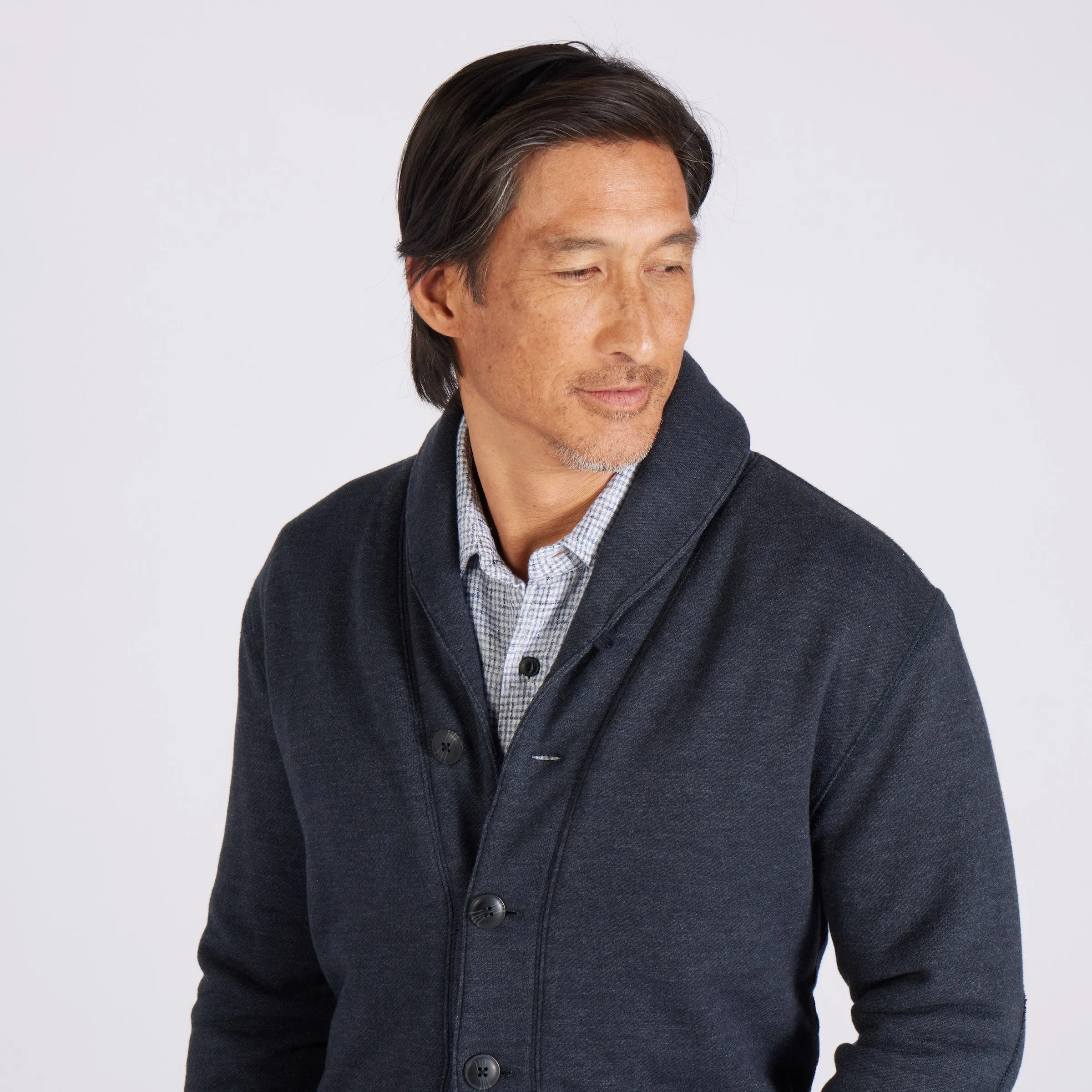 Dunlop Waffle Lined Shawl Cardigan - Blue Graphite