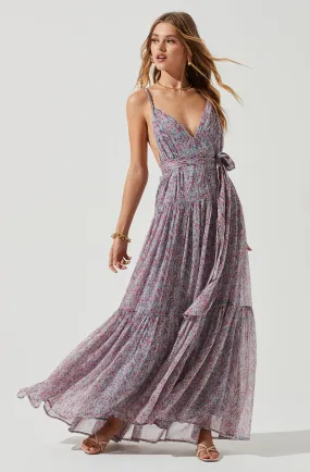 Eartha Floral Plunge Tie Waist Maxi Dress