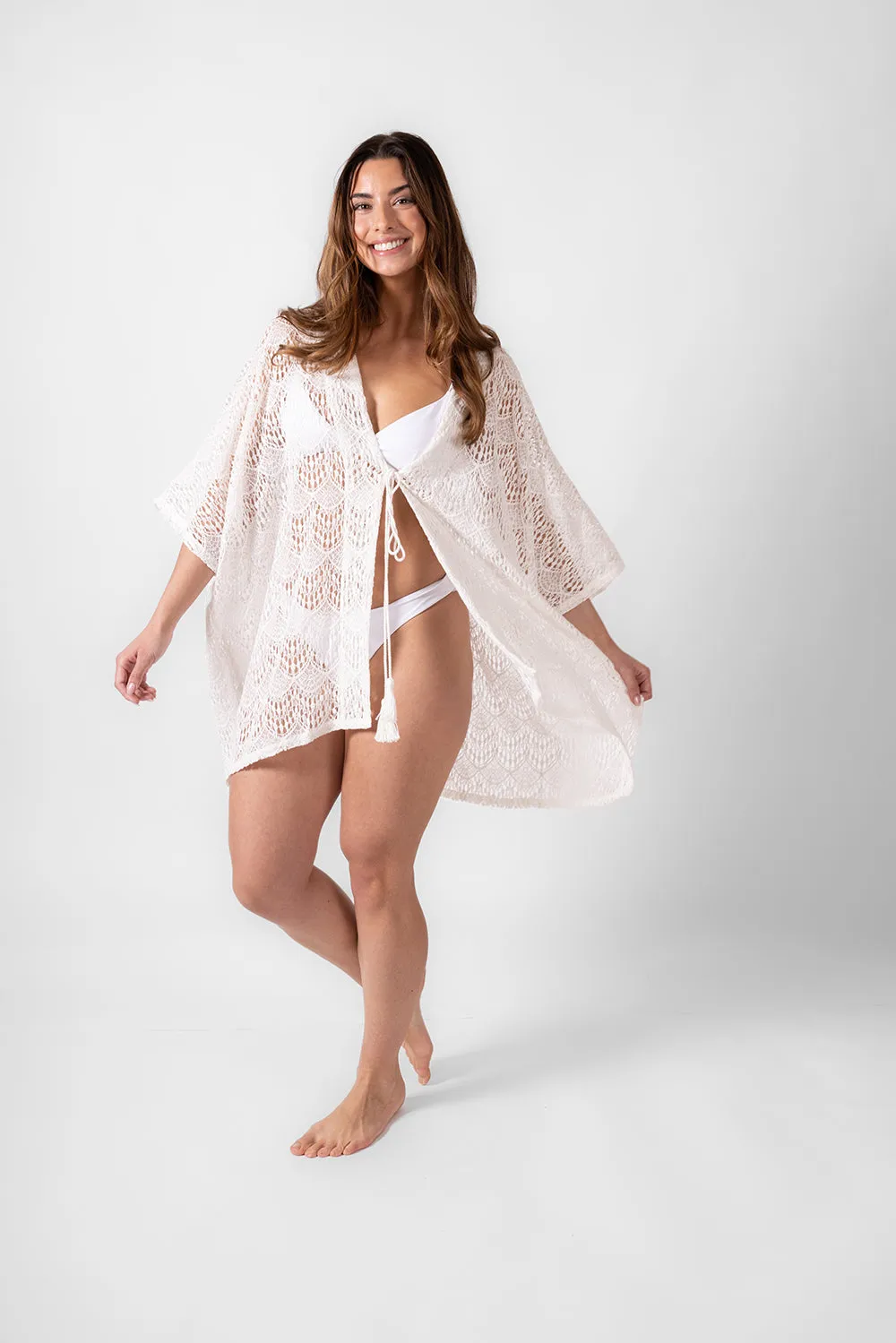 Flamenco Lace Crochet Beach Cover Up Kimono