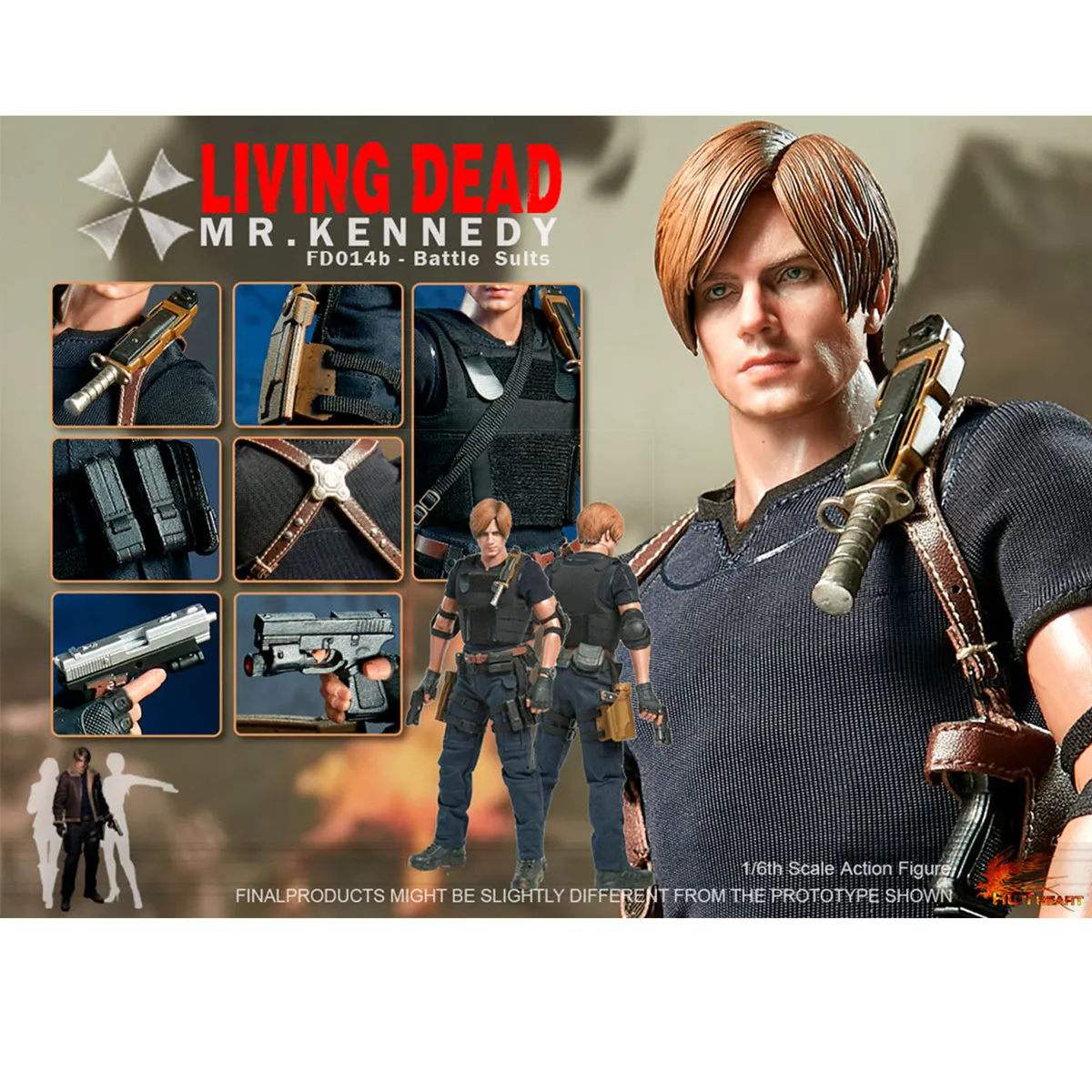 HiPlay Hot Heart Zombie Killer Kennedy Action Figure Battle Outfit Upgrade Version