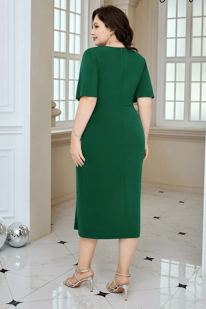 HN Wrap Casual Short Sleeve V-Neck Straight Midi Dress