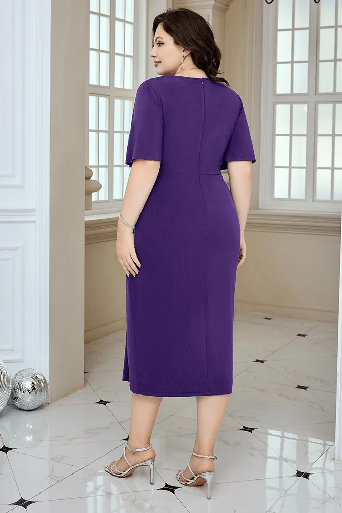 HN Wrap Casual Short Sleeve V-Neck Straight Midi Dress