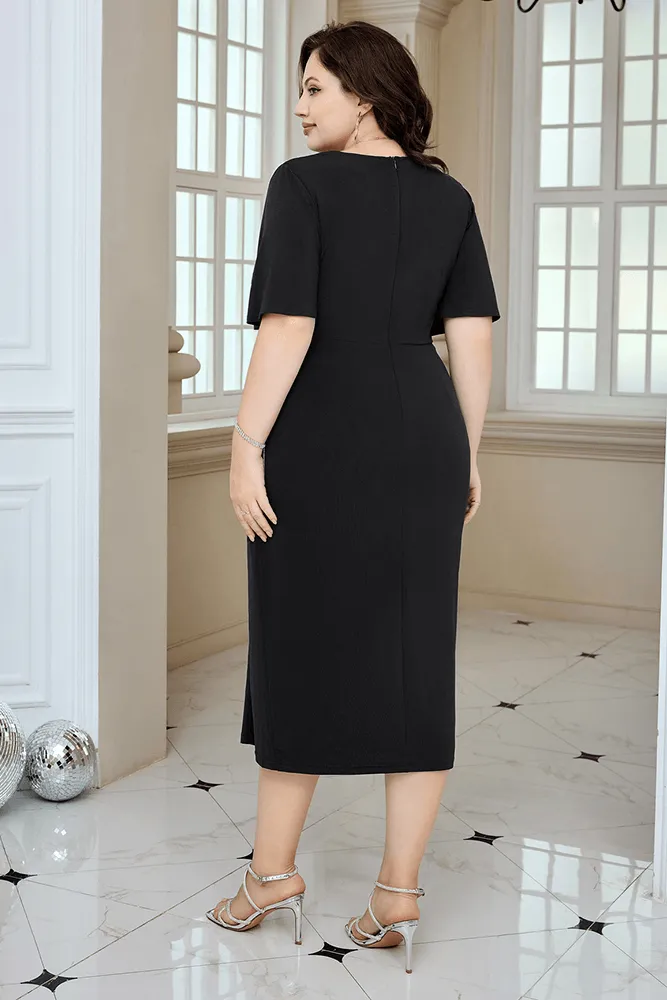 HN Wrap Casual Short Sleeve V-Neck Straight Midi Dress