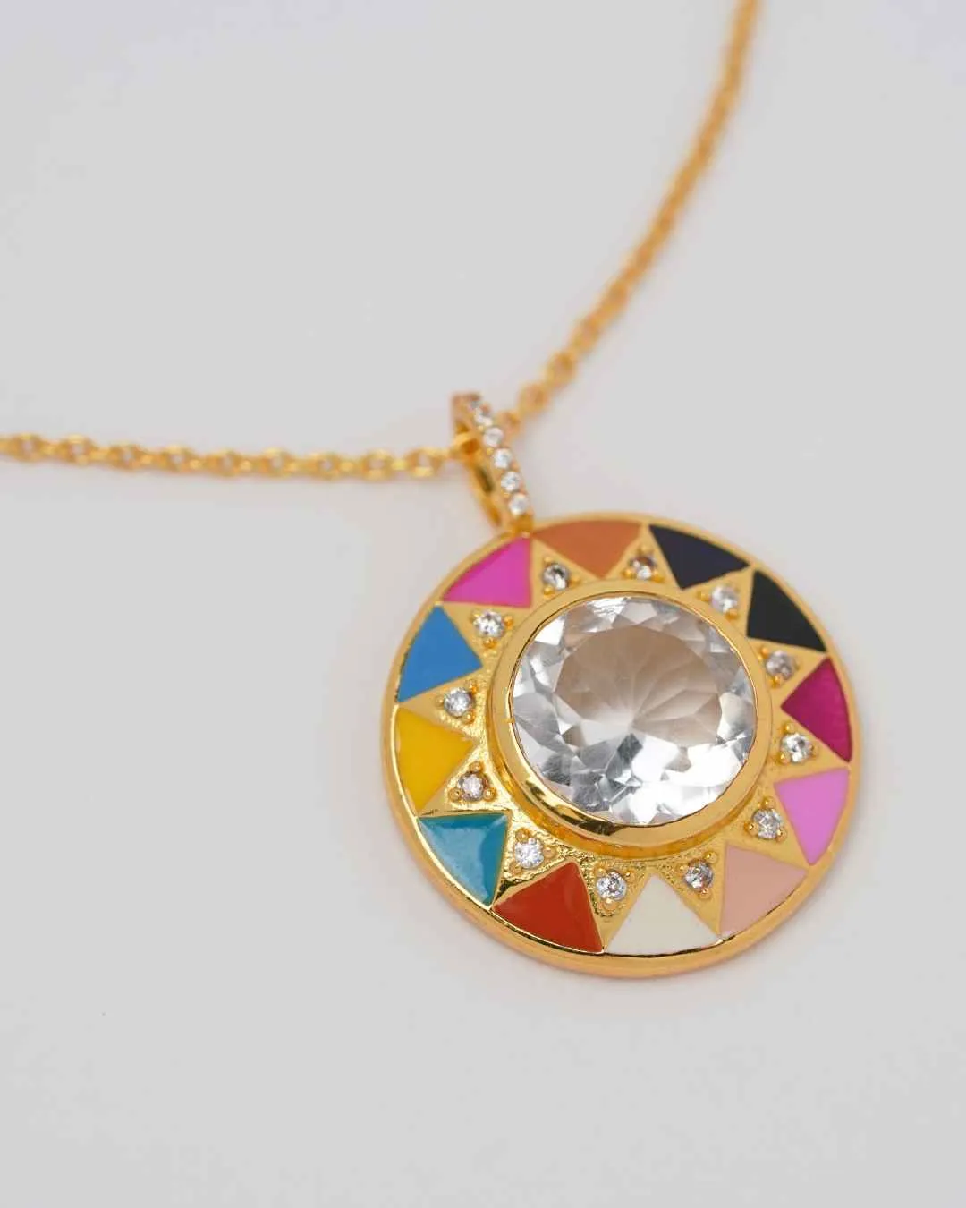 Holi Enamel Sun Pendant Necklace