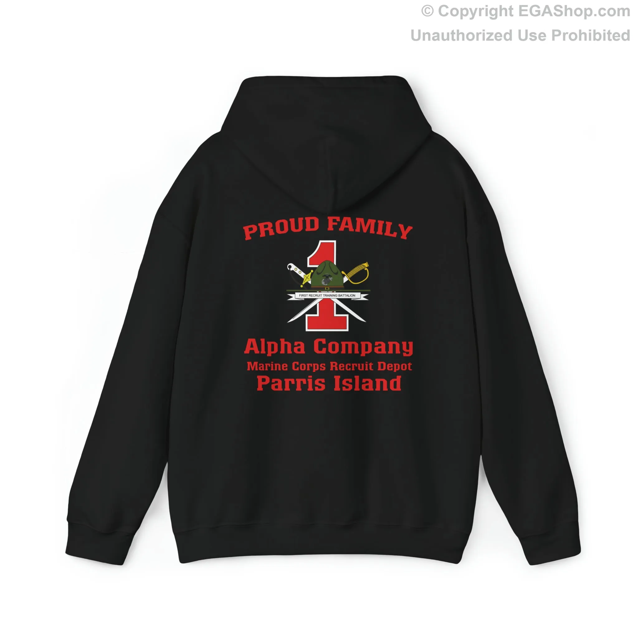 Hoodie: Alpha Co. MCRD Parris Island (1st Battalion Crest on BACK)