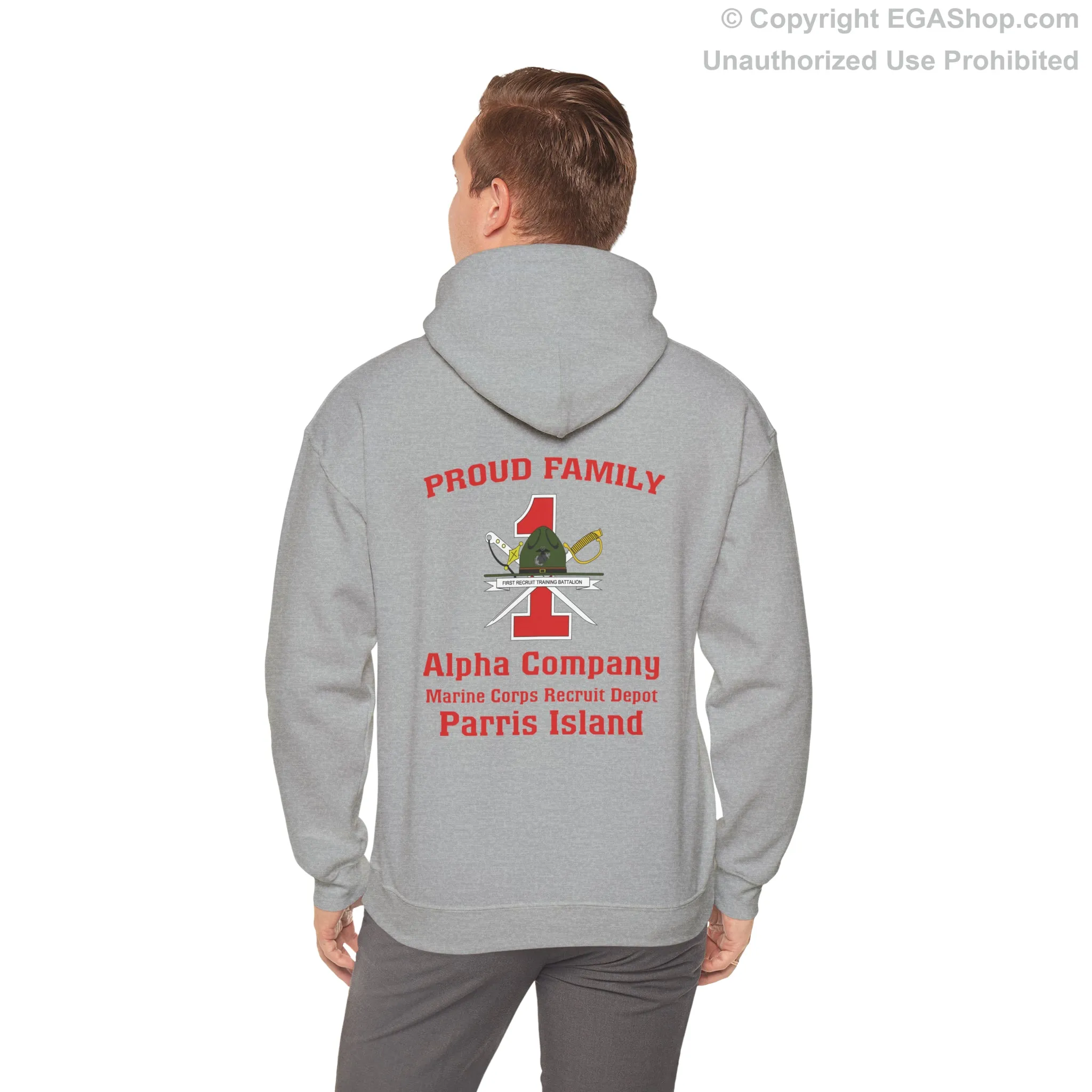 Hoodie: Alpha Co. MCRD Parris Island (1st Battalion Crest on BACK)