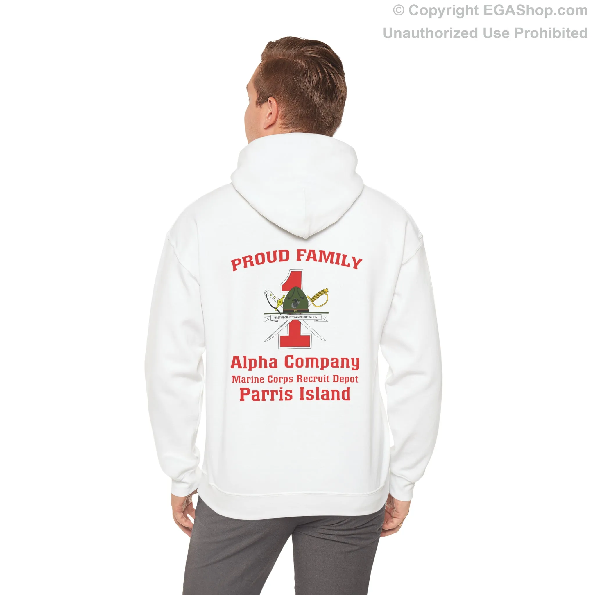 Hoodie: Alpha Co. MCRD Parris Island (1st Battalion Crest on BACK)