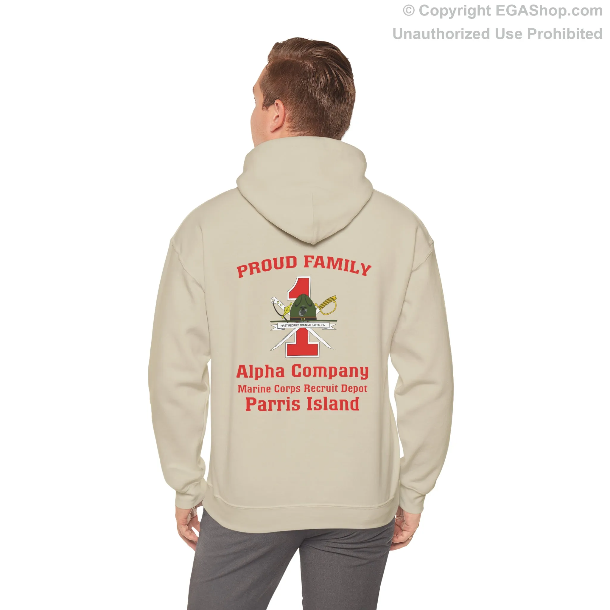 Hoodie: Alpha Co. MCRD Parris Island (1st Battalion Crest on BACK)