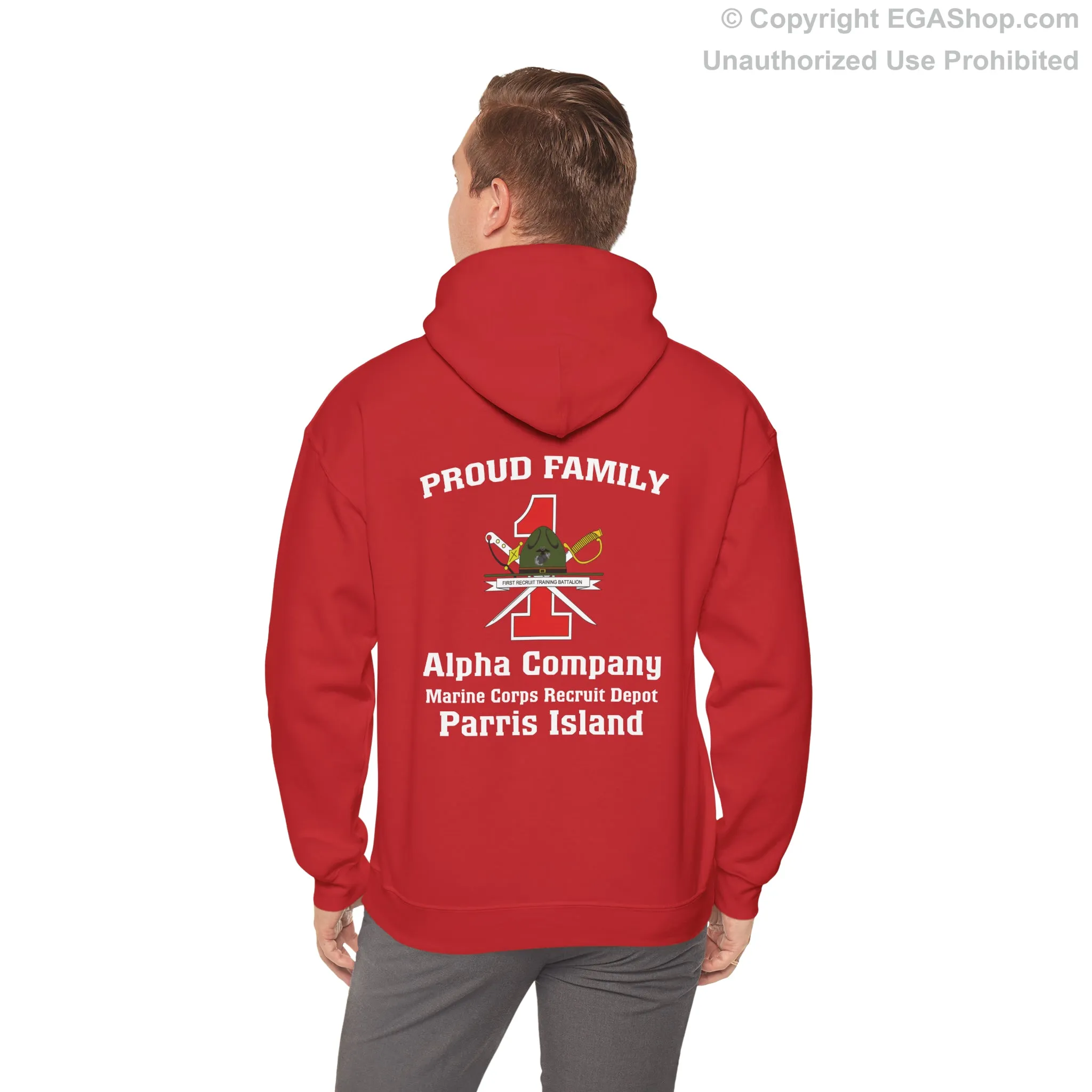 Hoodie: Alpha Co. MCRD Parris Island (1st Battalion Crest on BACK)