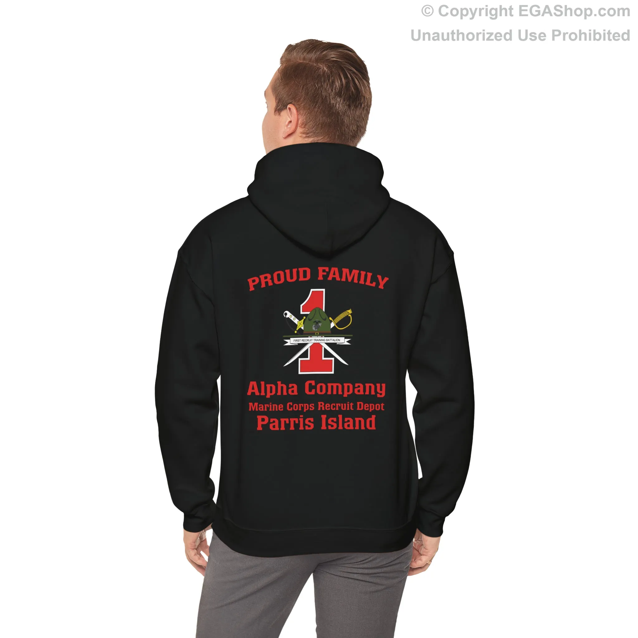 Hoodie: Alpha Co. MCRD Parris Island (1st Battalion Crest on BACK)