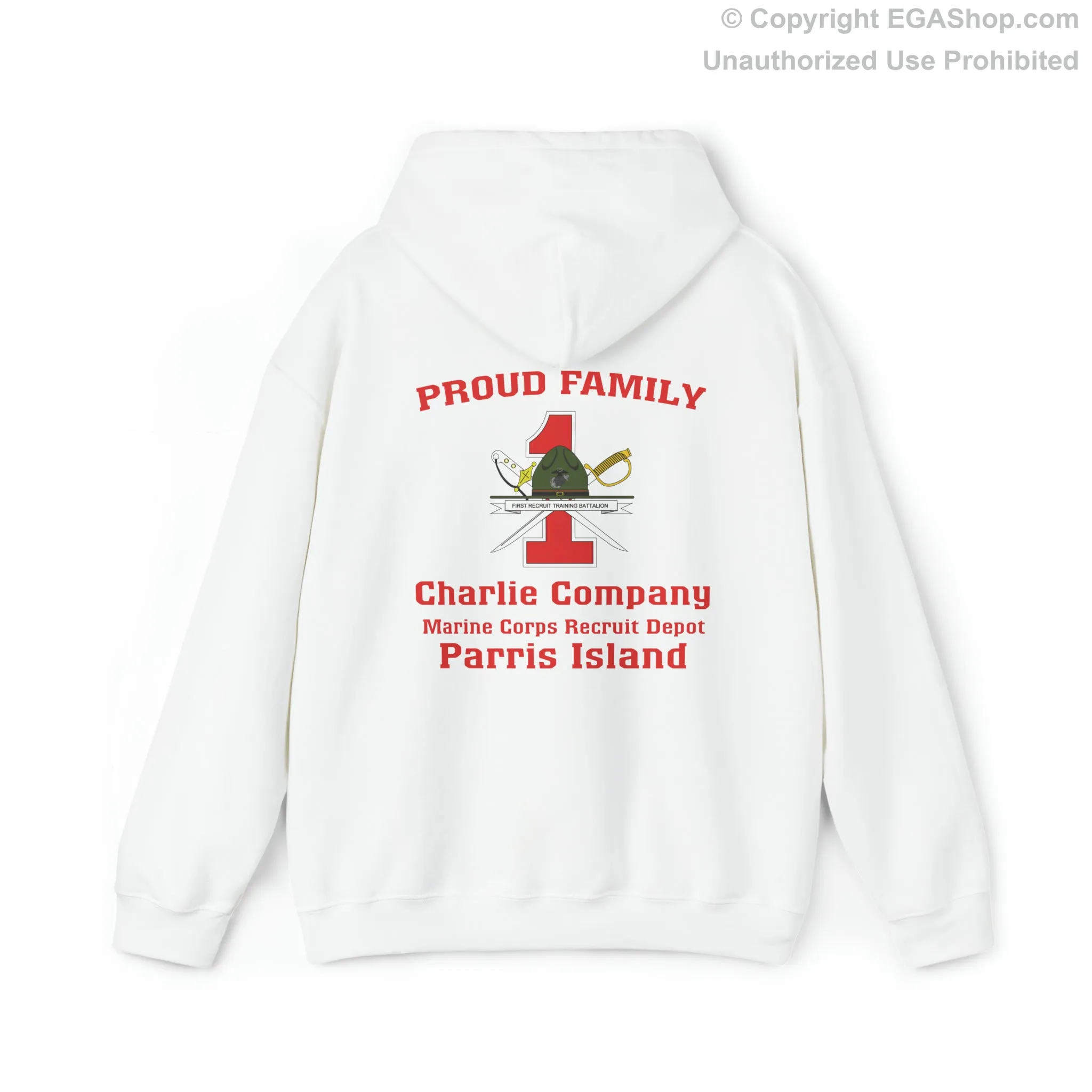 Hoodie: Charlie Co. MCRD Parris Island (1st Battalion Crest on BACK)